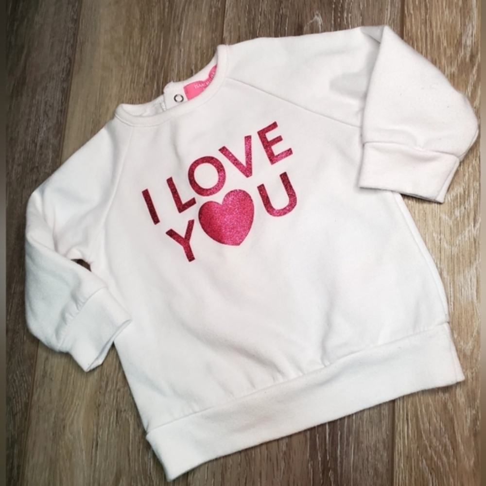 Isaac Mizrahi baby's white & pink heart graphic sweatshirt.  Size 6-9 mo.